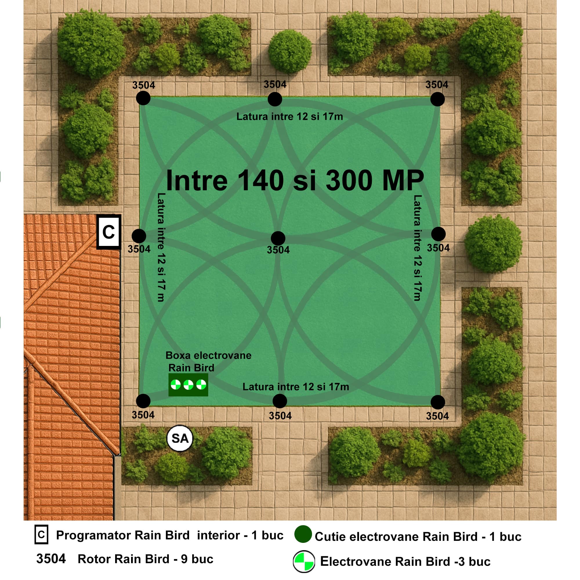 Kit complet irigatii pentru suprafete intre 140 si 300 mp, 24V, programator de interior