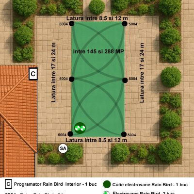 Kit complet irigatii pentru suprafete dreptunghiulare intre 145 si 288 mp, 24V, programator de interior