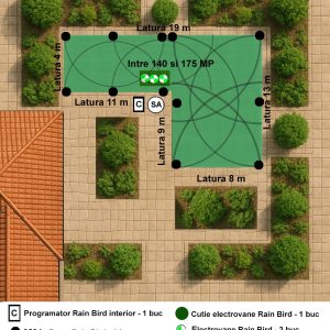 Kit complet irigatii pentru suprafete in forma de L ,140-175 MP, programator de interior